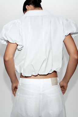 CAMISA GLOBO MANGA CORTA / Blanco