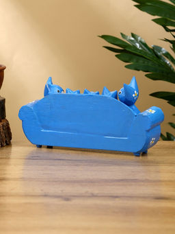 Сувенир «Кошачье семейство», 20×5×10 см, дерево, синий