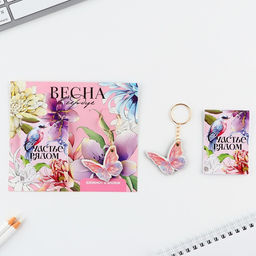 Цена за 3 шт. Подарочный набор, блокнот и брелок Весна в сердце