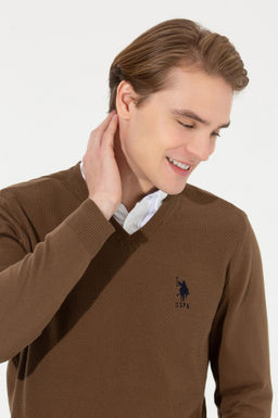 U. S. Polo Assn Мужской базовый трикотажный свитер кокосового цвета с v-образным вырезом - U.s. polo assn фото 2