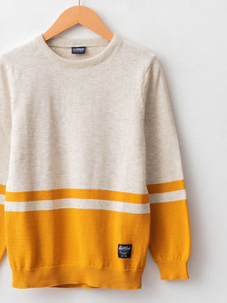 Bisiklet Yaka Renk Bloklu Uzun Kollu Erkek ?ocuk ?nce Triko Kazak - Waikiki фото 3