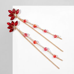 Серьги висячие со стразами Рассвет цветочный, цвет красный в золоте, 11,5см - Queen fair фото 2