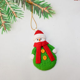 Подвеска новогодняя из полимерной глины 9,5см "Снеговик" (7252-11)