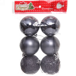 Цена за 2шт. Новогодние шары 6 см (набор 6 шт) "Микс фактур", Графит (пакет)