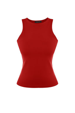 K?rm?z? Pamuklu Halter Yaka Fitted/Vucuda Oturan Esnek Orme Atlet TWOSS23AL00069