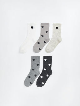 Kalp Desenli Kad?n Soket ?orap 5li