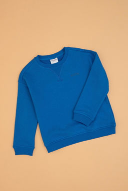 Erkek _ocuk Saks Bisiklet Yaka Basic Sweatshirt