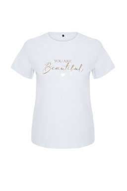 Beyaz %100 Kal?n Pamuklu Varak/Parlak Slogan Bask?l? Regular Kal?p Orme T-Shirt TWOSS24TS00252 - Trendyolmilla фото 7