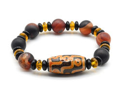 Браслет с бусиной дзи Девять глаз бочонок 14*30мм с сардониксом матовым шарик 12мм