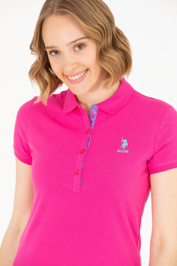 U. S. Polo Assn Женская базовая футболка цвета фуксии с воротником-поло - U.s. polo assn фото 4