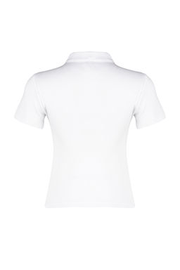 Trendyolmilla Siyah Polo Yaka Dugmeli K?sa Kol Esnek Fitilli Orme Bluz TWOSS24BZ00111  фото 8