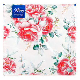 Салфетки бумажные 33х33см "Pero Prestige", 3-х слойные, 20 штук в упаковке, "Розовый букет" (Россия)