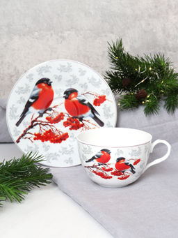 Чайная пара 2 предмета 270 мл тонкостенный Снегири / LY-2502 / Новогодняя в подарочной упаковке - Галеонтрейд фото 3