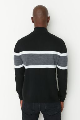 Trendyolmilla Man Siyah Slim Fit Dar Kesim Yar?m Bal?kc? Fermuarl? Renk Bloklu Kazak TMNAW20MG0022  фото 5