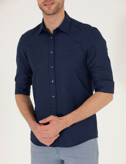 Lacivert Slim Fit Oxford G_mlek