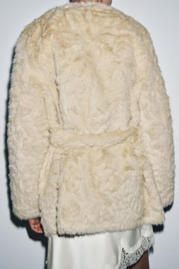 ZW COLLECTION FAUX FUR BELTED JACKET - Zara фото 4