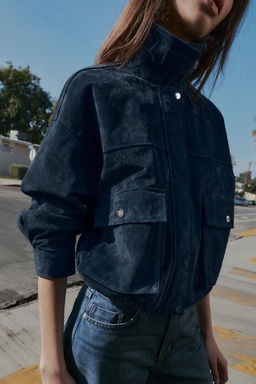 100% LEATHER BOMBER JACKET - Zara фото 13