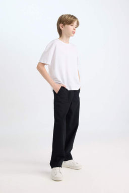 Базовые прямые черные брюки из габардина свободного покроя для мальчиков со стандартными штанинами и карманами-каргоми - Defacto фото 2