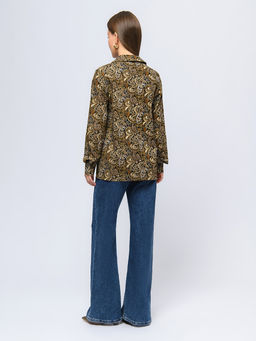 Рубашка коричневого цвета с принтом и длинными рукавами - 1001dress фото 3