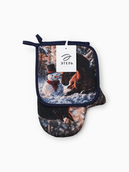 Кухонный набор «Этель»: варежка-прихватка 20×28 см, прихватка 19×19 см, синяя