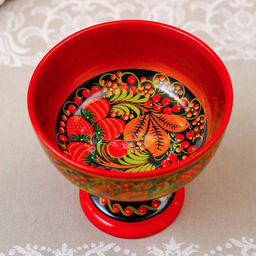 Конфетница на ножке, 14×14 см, дерево, хохлома