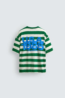 CAMISETA RAYAS ESTAMPADO CONTRASTE / Verde / Crudo - Zara фото 8