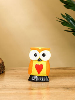 Набор сувенирный Совята с сердечком, h=15 см, h=12.5 см, h=9.5 см, дерево, оранжево-желтый