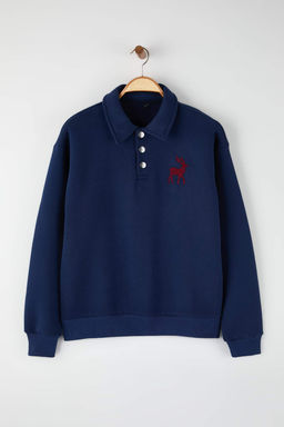 Siyah Yeni Oversize/Genis Kesim Soft Kalite Ici Polarl? Polo Yaka Sweatshirt TMNAW26SW00004 - Trendyolmilla фото 11