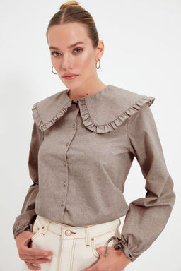 Trendyolmilla Bordo Buyuk Yaka Detayl? Dokuma Gomlek TWOAW21GO0677