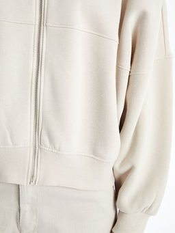 Kolej Yaka Oversize Kad?n Kal?n Fermuarl? Sweatshirt