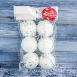 Цена за 2 шт. Ёлочные игрушки Пушистый блеск, шары новогодние, d=5 см, набор 6 шт., белый - Зимнее волшебство фото 2