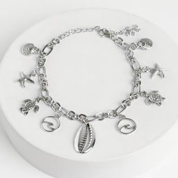 Браслет на ногу «Морские знаки» цвет серебро, L=22 см