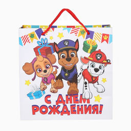 Пакет подарочный крафт «С днём Рождения», 22×22×11 см, Щенячий патруль