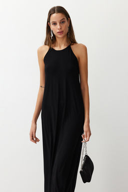 TRENDYOLMILLA Siyah Soyut Halter Yaka A-line/Can Ac?lan Esnek Maxi Orme Kalem Elbise TWOSS24EL00558 фото 8