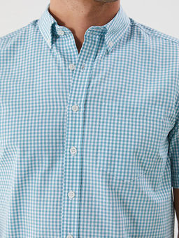 Regular Fit K?sa Kollu Ekose Poplin Erkek G?mlek