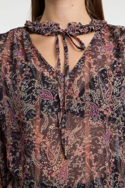 Cok Renkli Sifon Cicekli Boho Transparan Dokuma Bluz TWOAW25BZ00290