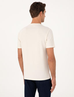 Ekru Regular Fit Bask_l_ Bisiklet Yaka T-shirt