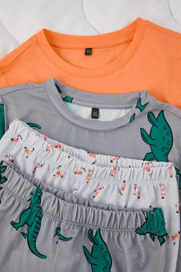 Somon-Gri Erkek Cocuk 4lu Bask?l? Pijama Tak?m? TKDAW26PT00009 - Trendyolmilla фото 6