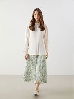 Beli Lastikli Desenli ?ifon Kad?n Pileli Etek