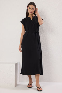 Siyah Kesim Kusakl? Midi Dokuma Elbise TWOSS25EL00630 - Trendyolmilla фото 3