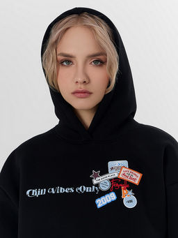 Теплое худи женское черное с начесом