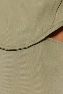 Haki A-Kesim Mini Pamuklu Bel Dekolteli Kare Yaka Astarl? Dokuma Elbise TWOSS23EL00596