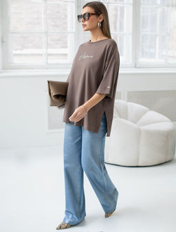 Футболка оверсайз с принтом стразами из премиального хлопка с эластаном