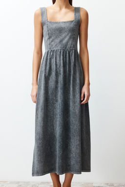 Antrasit Eskitme Skater Kare Yaka S?f?r Kol Orme Maxi Elbise TWOSS24EL00586 - Trendyolmilla фото 5