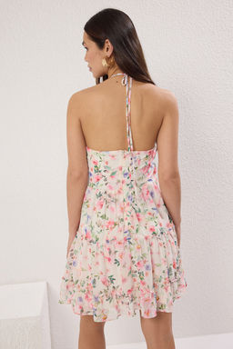 TRENDYOLMILLA Pembe Etegi Belden Ac?lan Desenli Mini Dokuma Elbise TWOSS25EL00415  фото 8