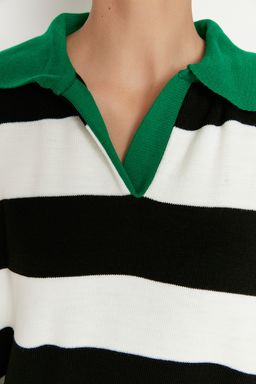 Yesil Genis Kal?p Cizgili Triko Kazak TWOAW23KZ00008 - Trendyolmilla фото 4