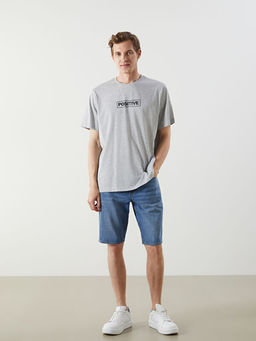 Bisiklet Yaka Bask?l? Penye Erkek Ti??rt