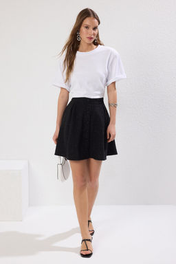 TRENDYOLMILLA Siyah Cep Detayl? Onden Dugmeli Klos Tuvit Kumasl? Mini Boy Dokuma Etek TWOAW25ET00027 фото 2