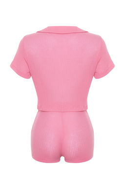 Trendyolmilla Lila Fitilli Crop Sortlu Orme Pijama Tak?m? THMSS22PT0308  фото 8