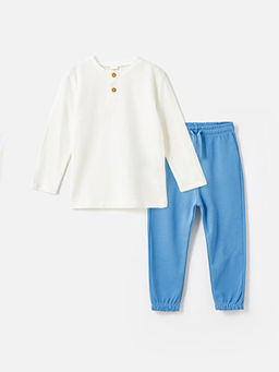 Bisiklet Yaka Uzun Kollu Bask?l? Erkek Bebek Ti??rt ve E?ofman Alt 2li Tak?m